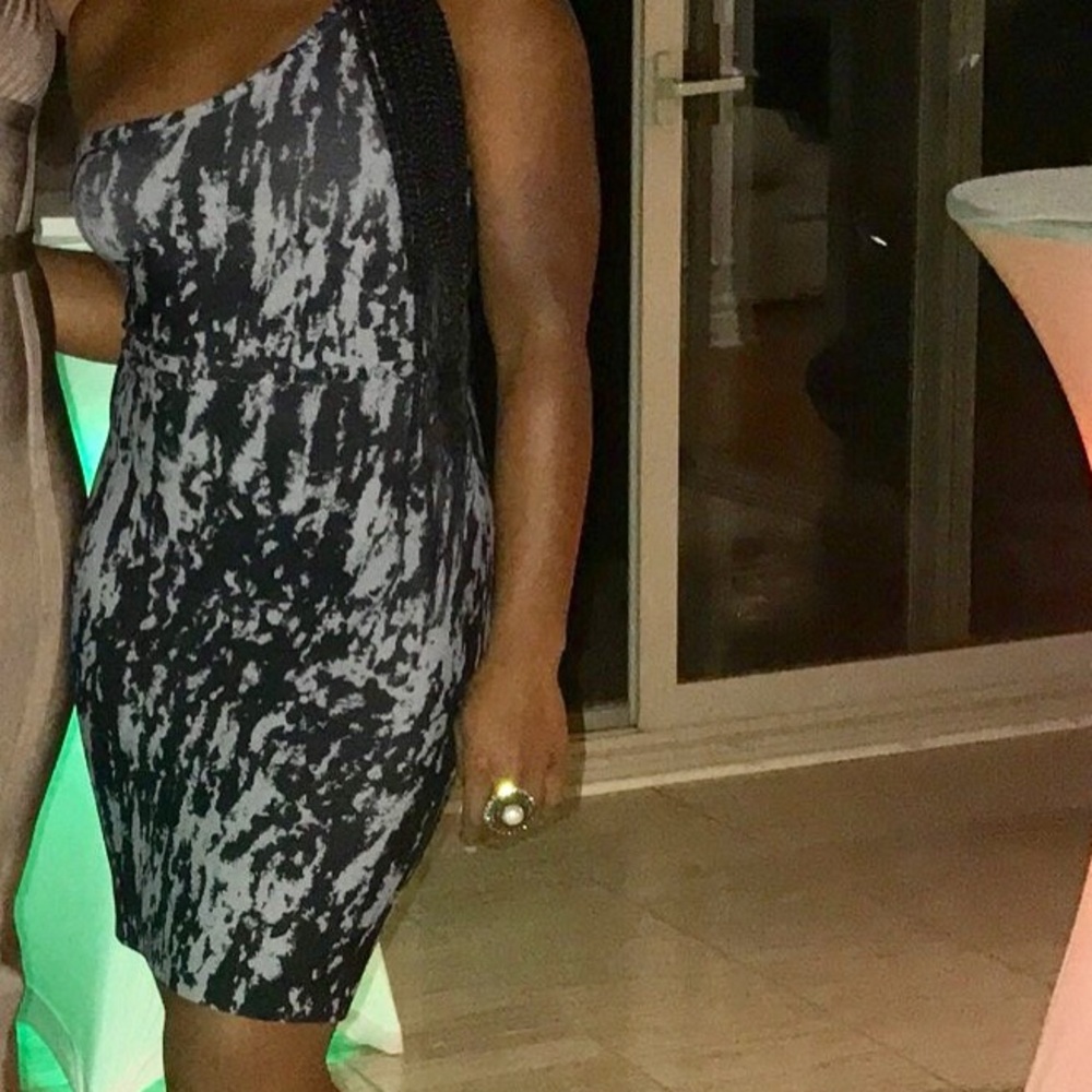 BCBG black and gray body con dress